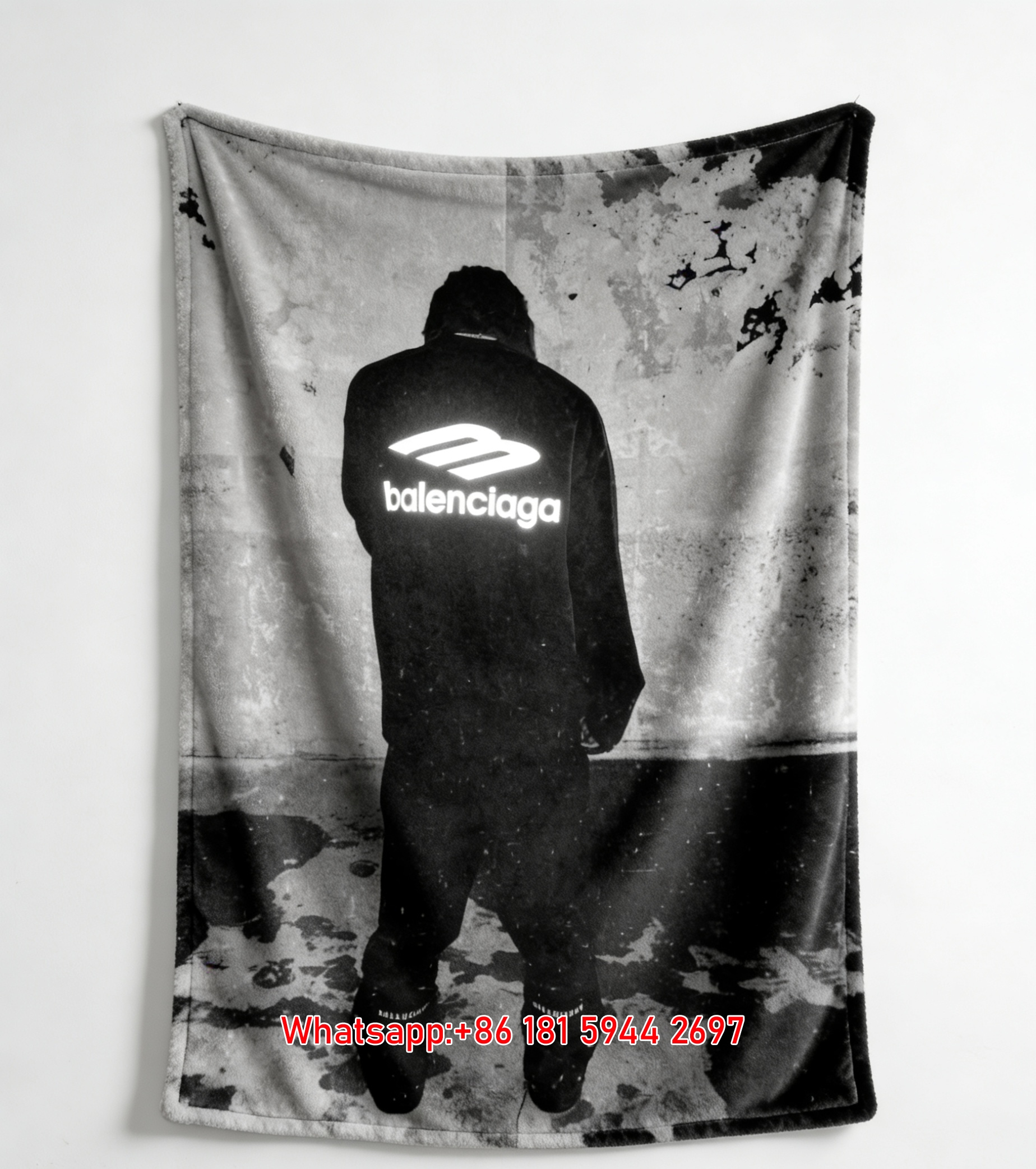Balenciaga Reflective Logo Print Fleece Throw Blanket BA455